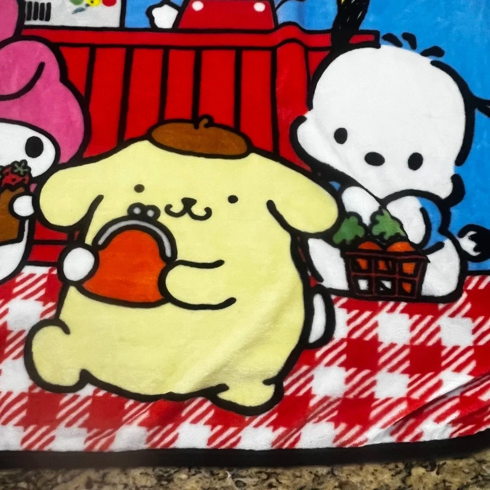Sanrio Hello Kitty and Friends Kawaii Mart‎ Plush Throw Blanket Blue Red Fleece